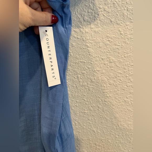 NWT Counterparts Womens Blouse Blue Crochet Short Sleeve Size Large A517 - Picture 4 of 9